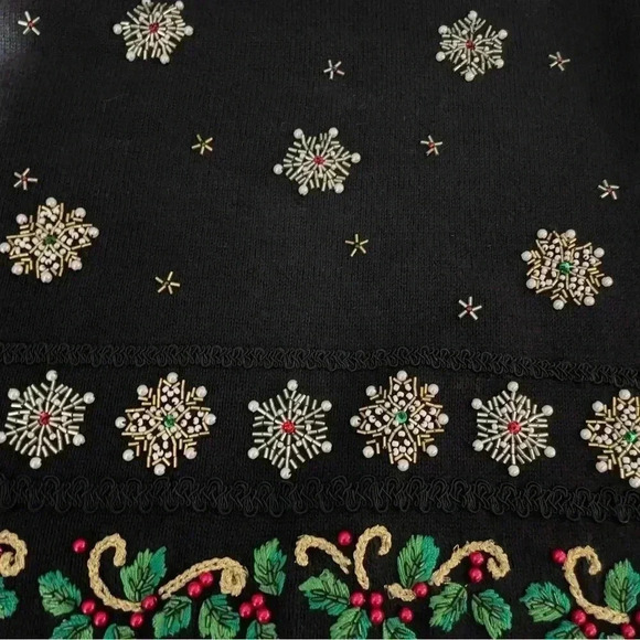 Vintage 90s‎ black pullover knit beaded snowflake sweater L cowl turtle neck EUC - Picture 7 of 9